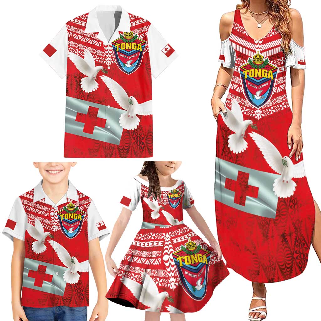Mate Ma'a Tonga Family Matching Summer Maxi Dress and Hawaiian Shirt Double White Dove and Kupesi Ngatu Art Tattoo LT03 - Polynesian Pride