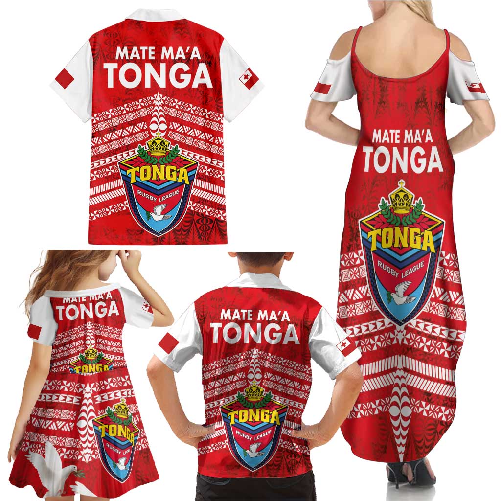 Mate Ma'a Tonga Family Matching Summer Maxi Dress and Hawaiian Shirt Double White Dove and Kupesi Ngatu Art Tattoo LT03 - Polynesian Pride