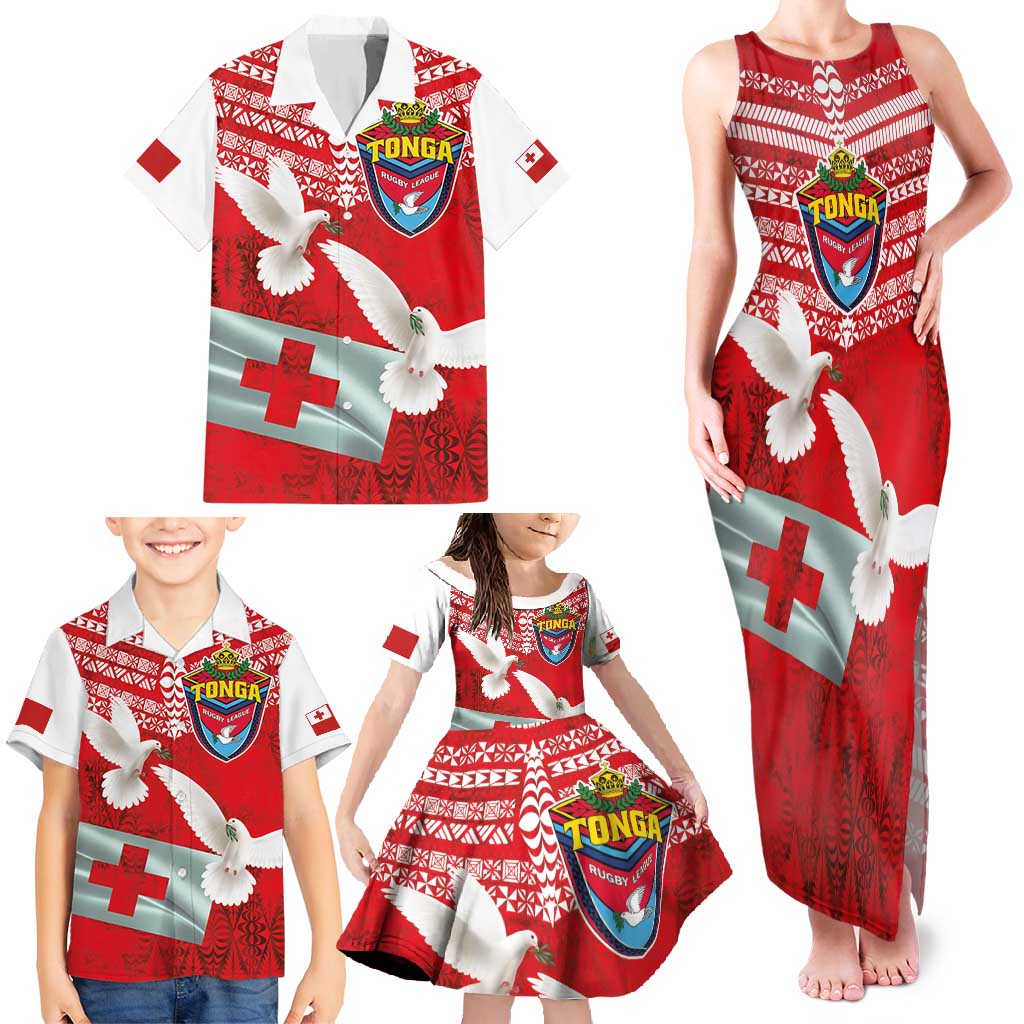Mate Ma'a Tonga Family Matching Tank Maxi Dress and Hawaiian Shirt Double White Dove and Kupesi Ngatu Art Tattoo LT03 - Polynesian Pride