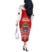 Mate Ma'a Tonga Off The Shoulder Long Sleeve Dress Double White Dove and Kupesi Ngatu Art Tattoo LT03 - Polynesian Pride