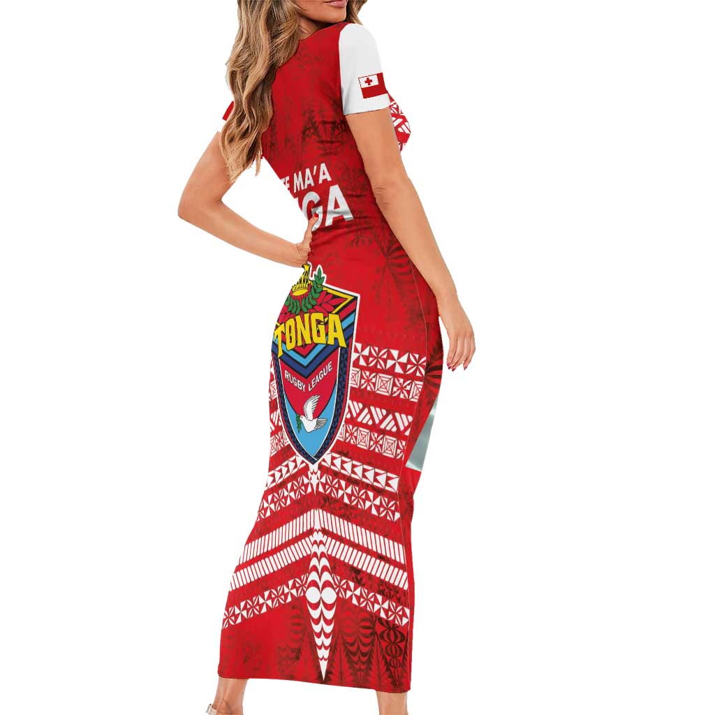 Mate Ma'a Tonga Short Sleeve Bodycon Dress Double White Dove and Kupesi Ngatu Art Tattoo LT03 - Polynesian Pride
