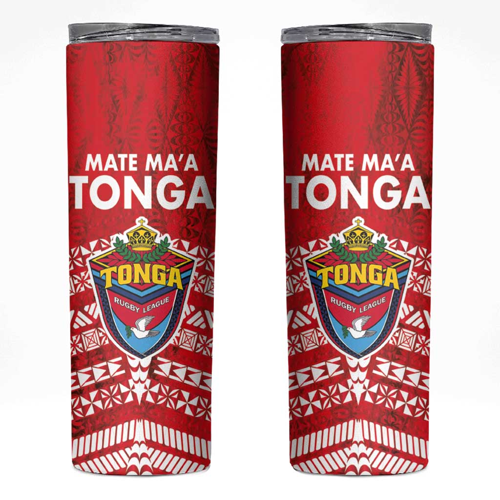 Mate Ma'a Tonga Skinny Tumbler Double White Dove and Kupesi Ngatu Art Tattoo LT03 Red - Polynesian Pride