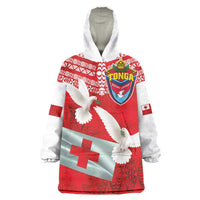 Mate Ma'a Tonga Wearable Blanket Hoodie Double White Dove and Kupesi Ngatu Art Tattoo LT03 One Size Red - Polynesian Pride