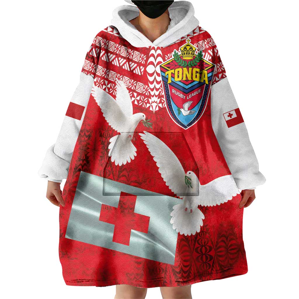 Mate Ma'a Tonga Wearable Blanket Hoodie Double White Dove and Kupesi Ngatu Art Tattoo LT03 - Polynesian Pride
