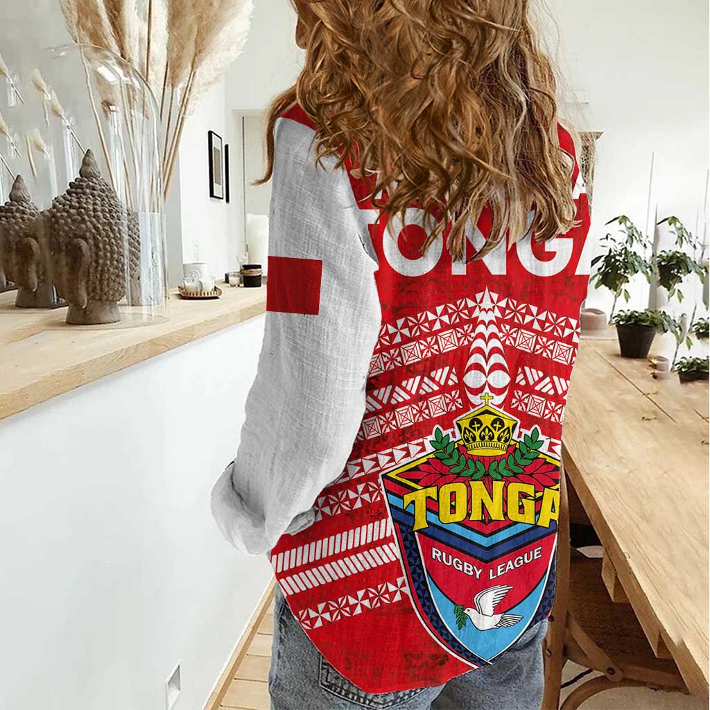 Mate Ma'a Tonga Women Casual Shirt Double White Dove and Kupesi Ngatu Art Tattoo LT03 - Polynesian Pride