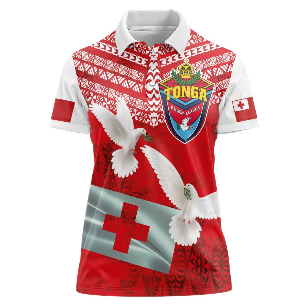 Mate Ma'a Tonga Women Polo Shirt Douple White Dove and Kupesi Ngatu Art Tattoo