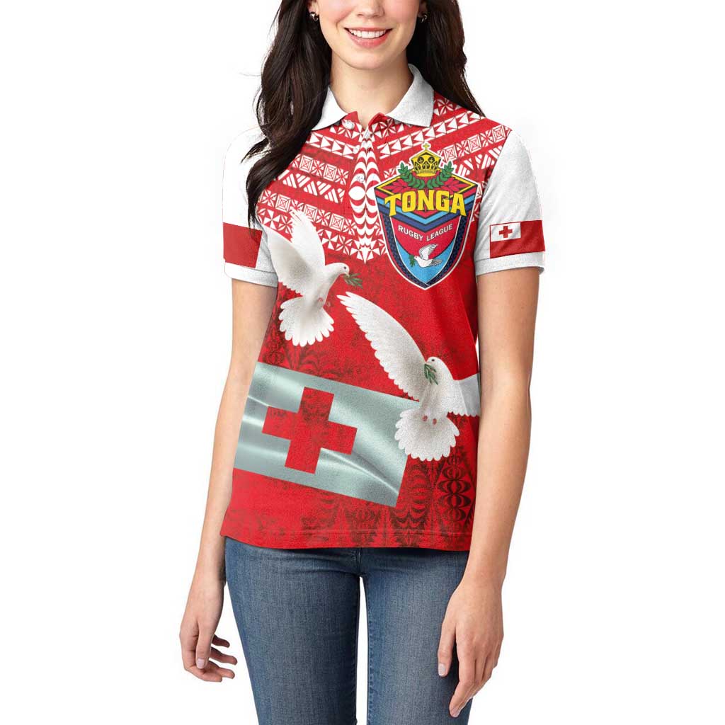 Mate Ma'a Tonga Women Polo Shirt Douple White Dove and Kupesi Ngatu Art Tattoo