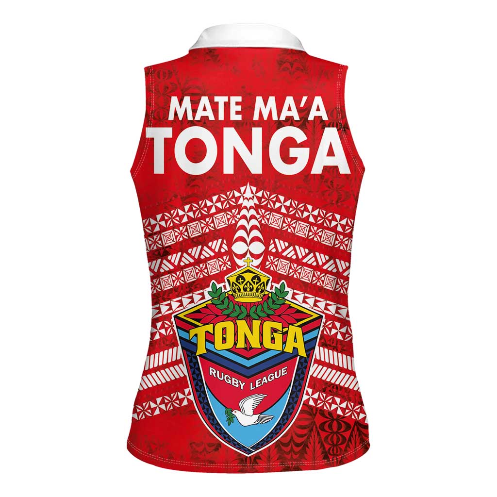 Mate Ma'a Tonga Women Sleeveless Polo Shirt - Double White Dove and Kupesi Ngatu Art Tattoo LT03 - Polynesian Pride
