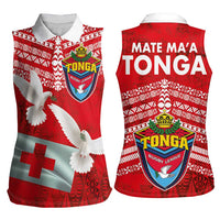 Mate Ma'a Tonga Women Sleeveless Polo Shirt - Double White Dove and Kupesi Ngatu Art Tattoo LT03 - Polynesian Pride