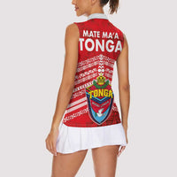 Mate Ma'a Tonga Women Sleeveless Polo Shirt - Double White Dove and Kupesi Ngatu Art Tattoo LT03 - Polynesian Pride