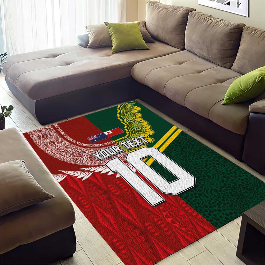Custom Mate Ma'a Tonga and Australia Kangaroo Area Rug Nation Seal with Mascot Aboriginal and Tongan Kupesi Ngatu Art LT03 - Polynesian Pride
