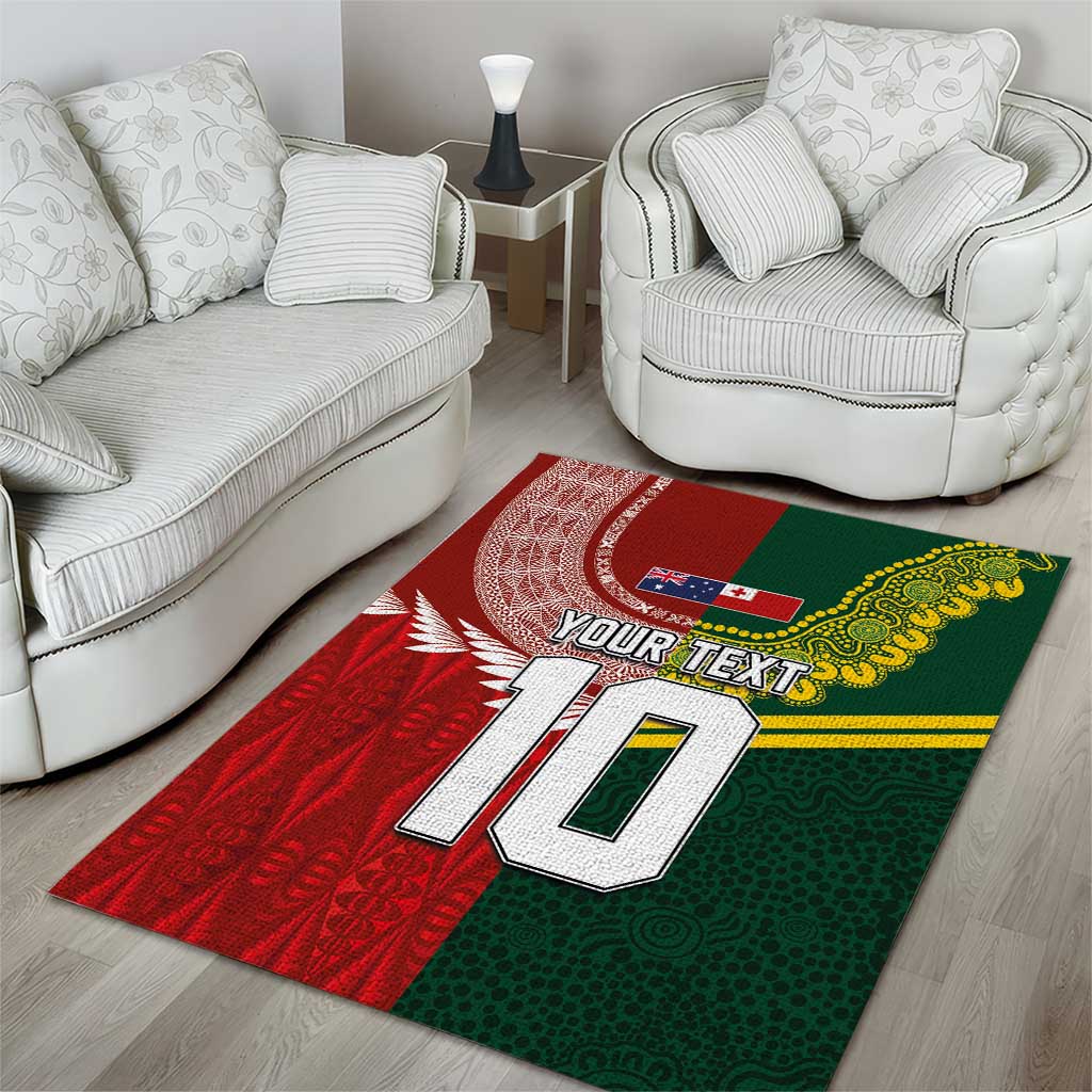 Custom Mate Ma'a Tonga and Australia Kangaroo Area Rug Nation Seal with Mascot Aboriginal and Tongan Kupesi Ngatu Art LT03 - Polynesian Pride