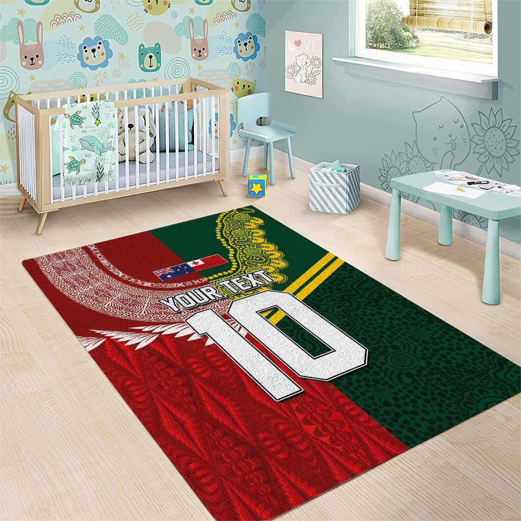 Custom Mate Ma'a Tonga and Australia Kangaroo Area Rug Nation Seal with Mascot Aboriginal and Tongan Kupesi Ngatu Art LT03 - Polynesian Pride