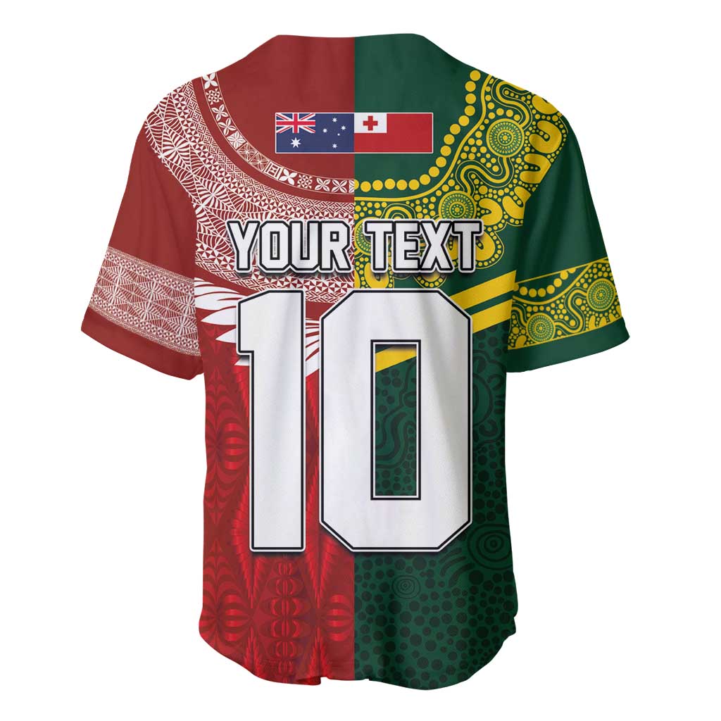 Custom Mate Ma'a Tonga and Australia Kangaroo Baseball Jersey Nation Seal with Mascot Aboriginal and Tongan Kupesi Ngatu Art LT03 - Polynesian Pride