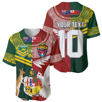 Custom Mate Ma'a Tonga and Australia Kangaroo Baseball Jersey Nation Seal with Mascot Aboriginal and Tongan Kupesi Ngatu Art LT03 - Polynesian Pride