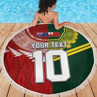 Custom Mate Ma'a Tonga and Australia Kangaroo Beach Blanket Nation Seal with Mascot Aboriginal and Tongan Kupesi Ngatu Art LT03 - Polynesian Pride