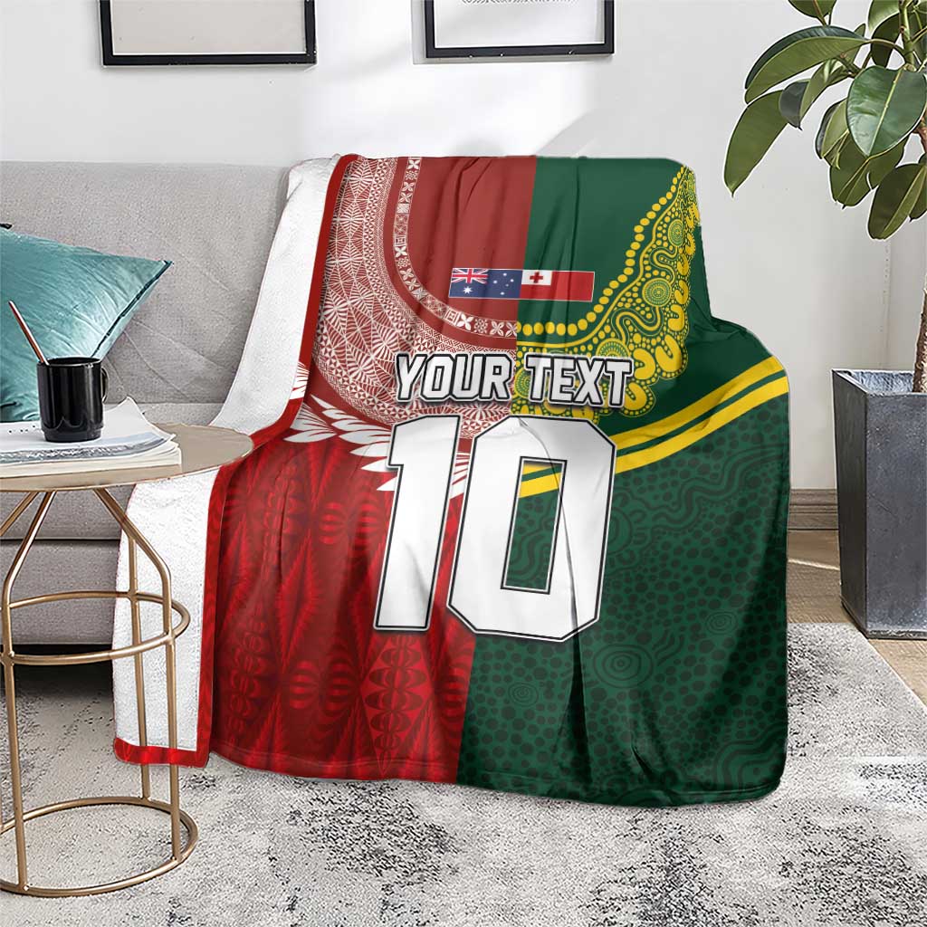 Custom Mate Ma'a Tonga and Australia Kangaroo Blanket Nation Seal with Mascot Aboriginal and Tongan Kupesi Ngatu Art LT03 - Polynesian Pride