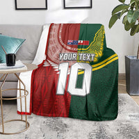 Custom Mate Ma'a Tonga and Australia Kangaroo Blanket Nation Seal with Mascot Aboriginal and Tongan Kupesi Ngatu Art LT03 - Polynesian Pride
