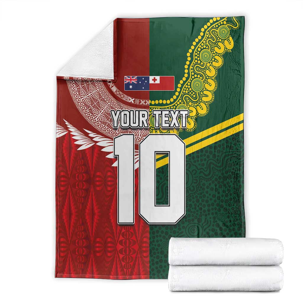 Custom Mate Ma'a Tonga and Australia Kangaroo Blanket Nation Seal with Mascot Aboriginal and Tongan Kupesi Ngatu Art LT03 - Polynesian Pride