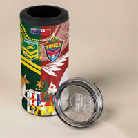 Custom Mate Ma'a Tonga and Australia Kangaroo 4 in 1 Can Cooler Tumbler Nation Seal with Mascot Aboriginal and Tongan Kupesi Ngatu Art LT03 - Polynesian Pride