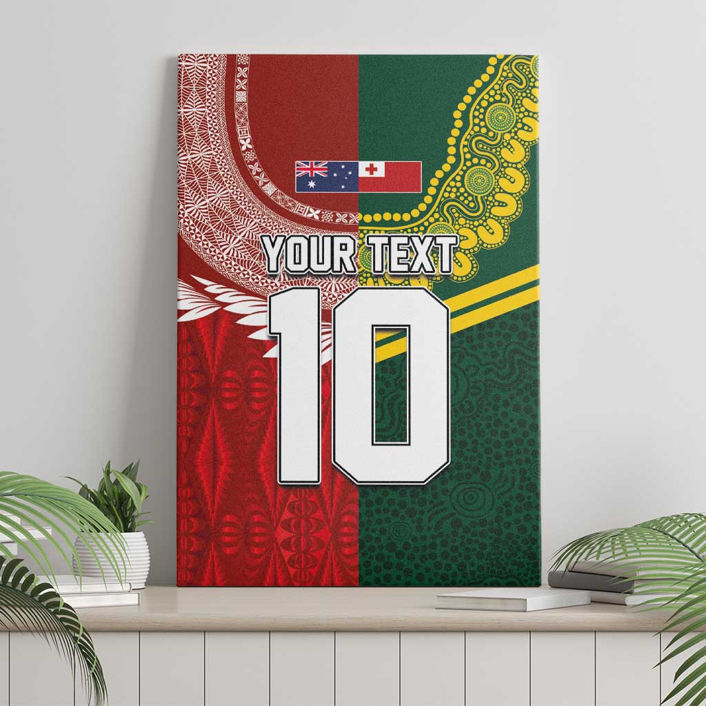 Custom Mate Ma'a Tonga and Australia Kangaroo Canvas Wall Art Nation Seal with Mascot Aboriginal and Tongan Kupesi Ngatu Art LT03 - Polynesian Pride