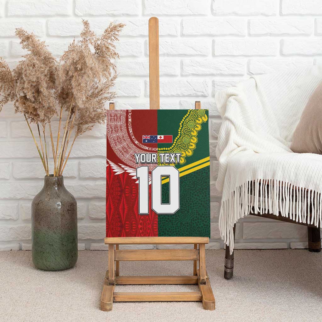 Custom Mate Ma'a Tonga and Australia Kangaroo Canvas Wall Art Nation Seal with Mascot Aboriginal and Tongan Kupesi Ngatu Art LT03 - Polynesian Pride
