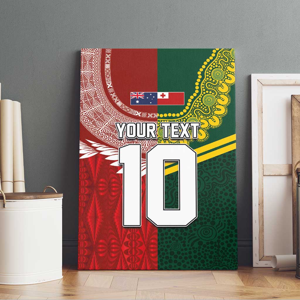 Custom Mate Ma'a Tonga and Australia Kangaroo Canvas Wall Art Nation Seal with Mascot Aboriginal and Tongan Kupesi Ngatu Art LT03 - Polynesian Pride