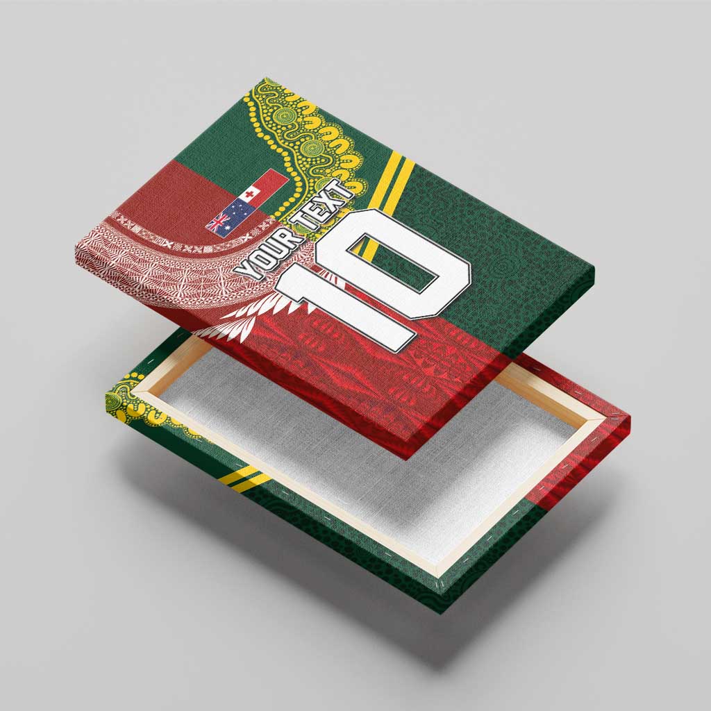 Custom Mate Ma'a Tonga and Australia Kangaroo Canvas Wall Art Nation Seal with Mascot Aboriginal and Tongan Kupesi Ngatu Art LT03 - Polynesian Pride