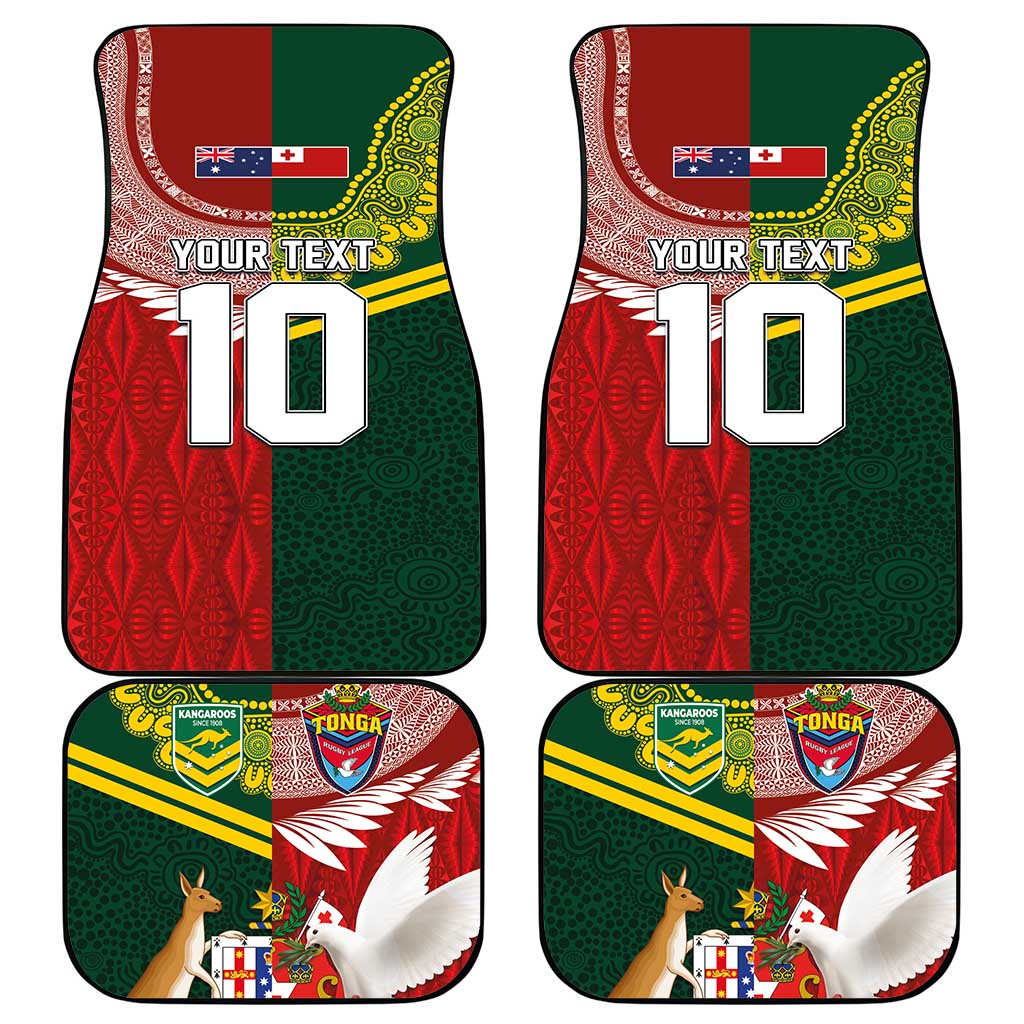 Custom Mate Ma'a Tonga and Australia Kangaroo Car Mats Nation Seal with Mascot Aboriginal and Tongan Kupesi Ngatu Art LT03 - Polynesian Pride