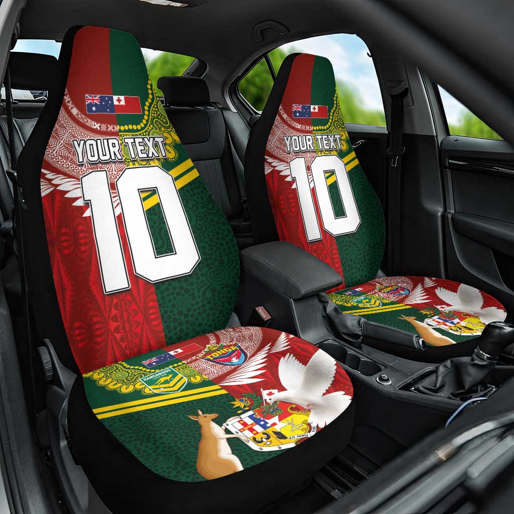 Custom Mate Ma'a Tonga and Australia Kangaroo Car Seat Cover Nation Seal with Mascot Aboriginal and Tongan Kupesi Ngatu Art LT03 One Size Red - Polynesian Pride