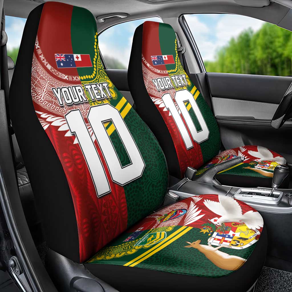 Custom Mate Ma'a Tonga and Australia Kangaroo Car Seat Cover Nation Seal with Mascot Aboriginal and Tongan Kupesi Ngatu Art LT03 - Polynesian Pride