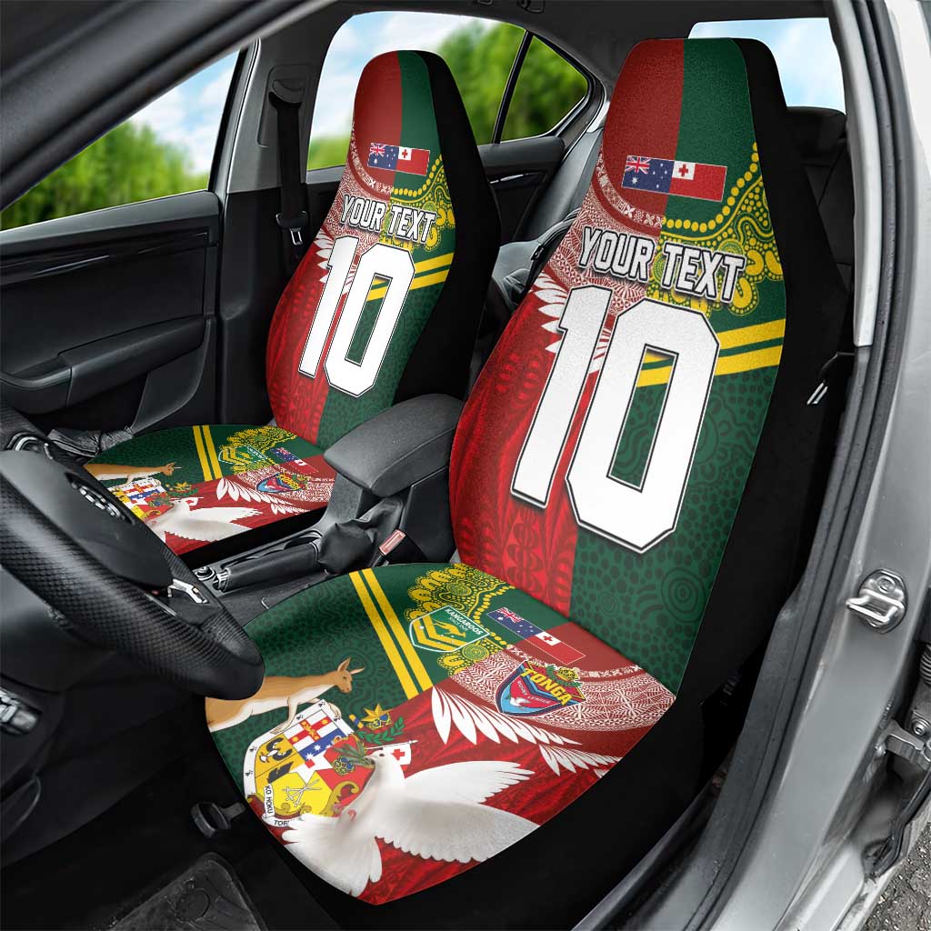 Custom Mate Ma'a Tonga and Australia Kangaroo Car Seat Cover Nation Seal with Mascot Aboriginal and Tongan Kupesi Ngatu Art LT03 - Polynesian Pride