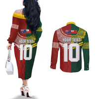 Custom Mate Ma'a Tonga and Australia Kangaroo Couples Matching Off The Shoulder Long Sleeve Dress and Long Sleeve Button Shirt Nation Seal with Mascot Aboriginal and Tongan Kupesi Ngatu Art LT03 - Polynesian Pride