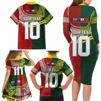 Custom Mate Ma'a Tonga and Australia Kangaroo Family Matching Long Sleeve Bodycon Dress and Hawaiian Shirt Nation Seal with Mascot Aboriginal and Tongan Kupesi Ngatu Art LT03 - Polynesian Pride
