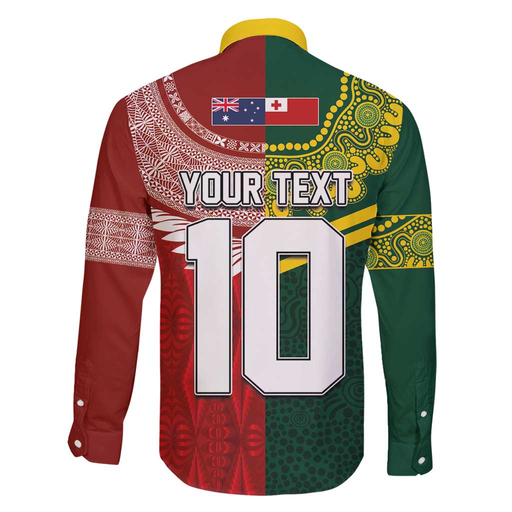 Custom Mate Ma'a Tonga and Australia Kangaroo Family Matching Long Sleeve Bodycon Dress and Hawaiian Shirt Nation Seal with Mascot Aboriginal and Tongan Kupesi Ngatu Art LT03 - Polynesian Pride