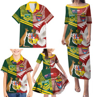 Custom Mate Ma'a Tonga and Australia Kangaroo Family Matching Puletasi and Hawaiian Shirt Nation Seal with Mascot Aboriginal and Tongan Kupesi Ngatu Art LT03 - Polynesian Pride