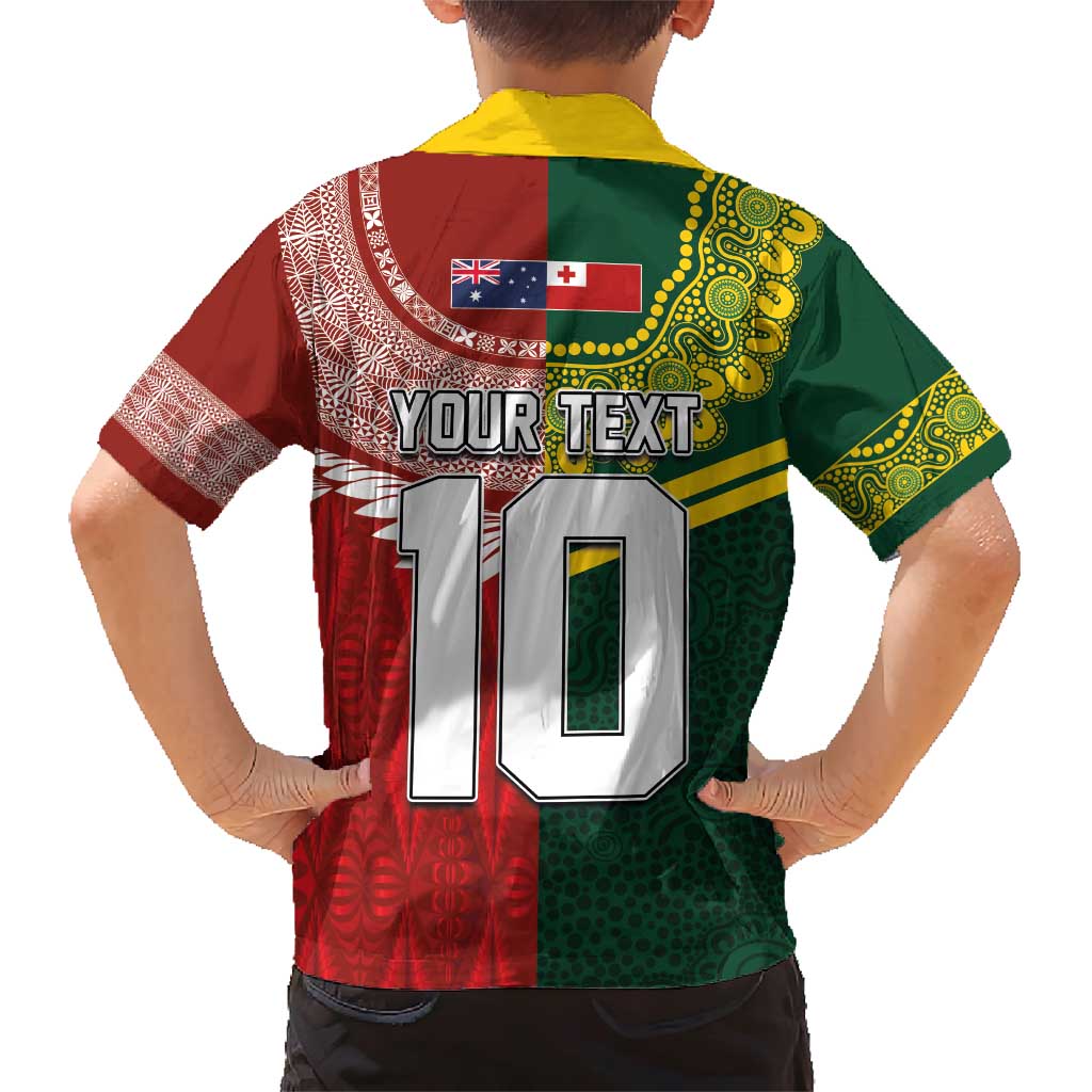 Custom Mate Ma'a Tonga and Australia Kangaroo Family Matching Short Sleeve Bodycon Dress and Hawaiian Shirt Nation Seal with Mascot Aboriginal and Tongan Kupesi Ngatu Art LT03 - Polynesian Pride