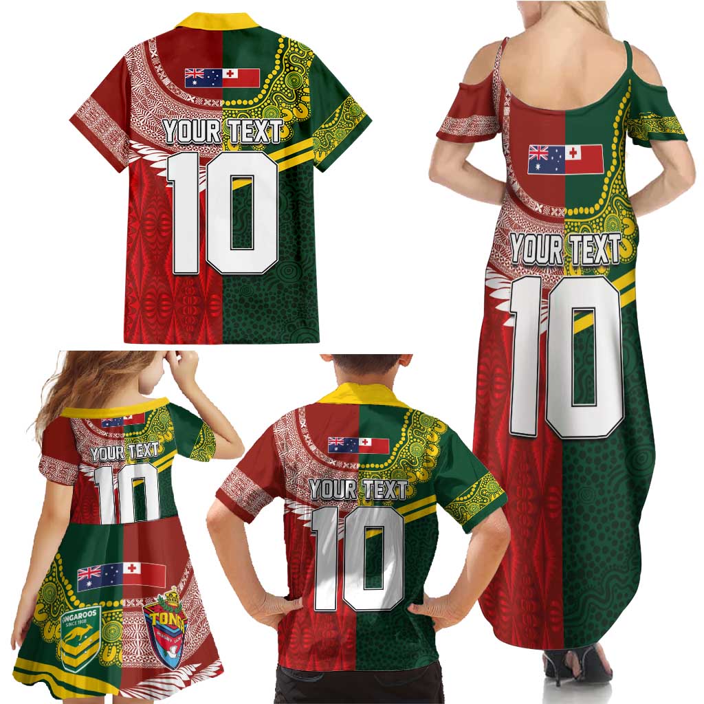 Custom Mate Ma'a Tonga and Australia Kangaroo Family Matching Summer Maxi Dress and Hawaiian Shirt Nation Seal with Mascot Aboriginal and Tongan Kupesi Ngatu Art LT03 - Polynesian Pride