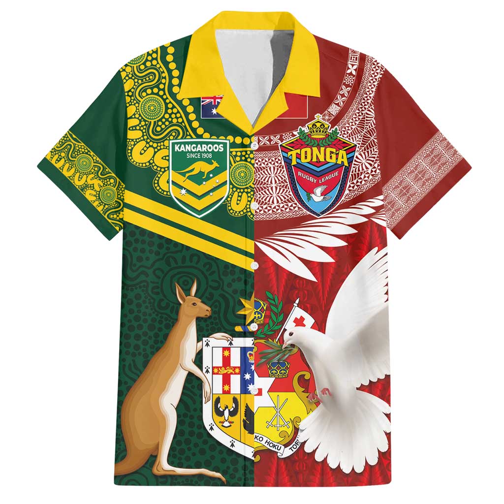 Custom Mate Ma'a Tonga and Australia Kangaroo Family Matching Tank Maxi Dress and Hawaiian Shirt Nation Seal with Mascot Aboriginal and Tongan Kupesi Ngatu Art LT03 Dad's Shirt - Short Sleeve Red - Polynesian Pride