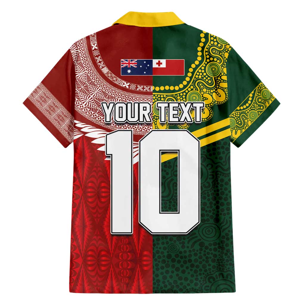Custom Mate Ma'a Tonga and Australia Kangaroo Hawaiian Shirt Nation Seal with Mascot Aboriginal and Tongan Kupesi Ngatu Art LT03 - Polynesian Pride
