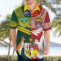 Custom Mate Ma'a Tonga and Australia Kangaroo Hawaiian Shirt Nation Seal with Mascot Aboriginal and Tongan Kupesi Ngatu Art LT03 - Polynesian Pride
