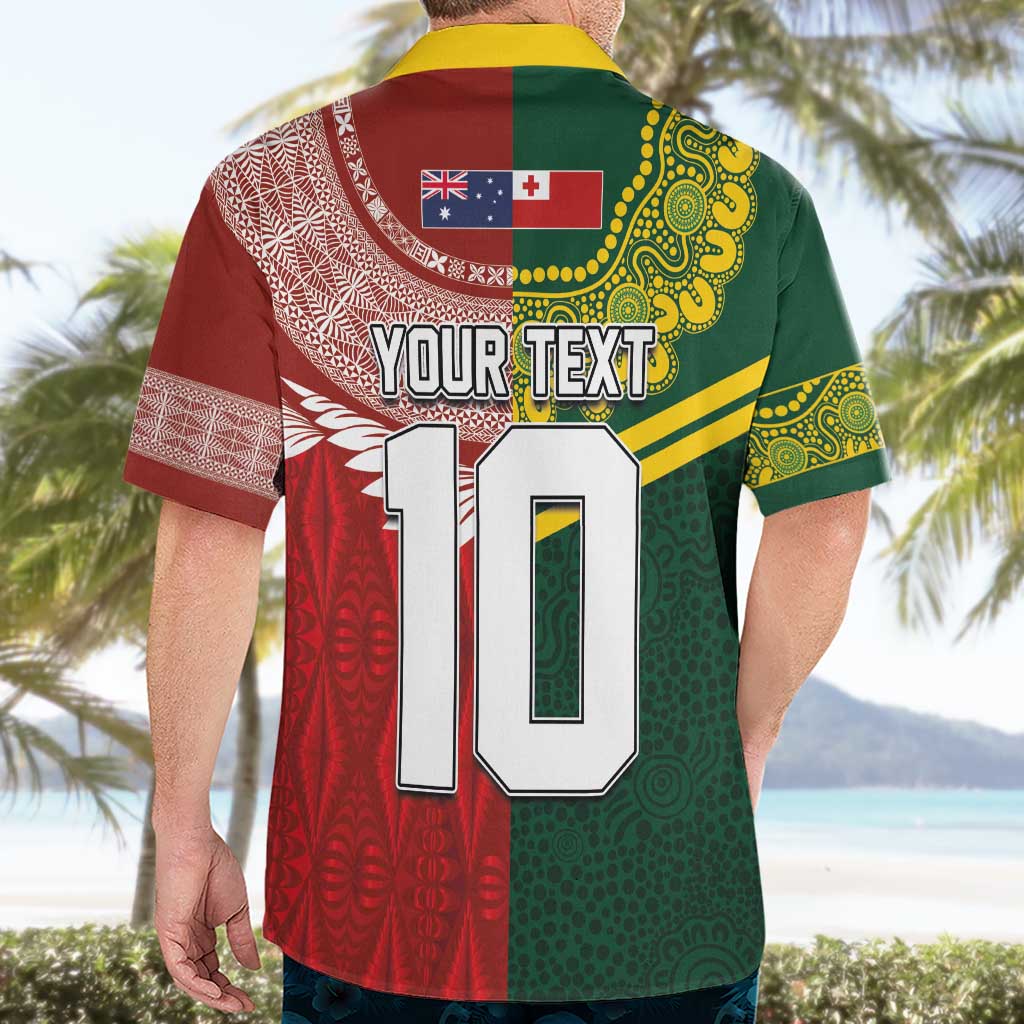 Custom Mate Ma'a Tonga and Australia Kangaroo Hawaiian Shirt Nation Seal with Mascot Aboriginal and Tongan Kupesi Ngatu Art LT03 - Polynesian Pride