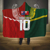 Custom Mate Ma'a Tonga and Australia Kangaroo Hooded Blanket Nation Seal with Mascot Aboriginal and Tongan Kupesi Ngatu Art LT03 - Polynesian Pride