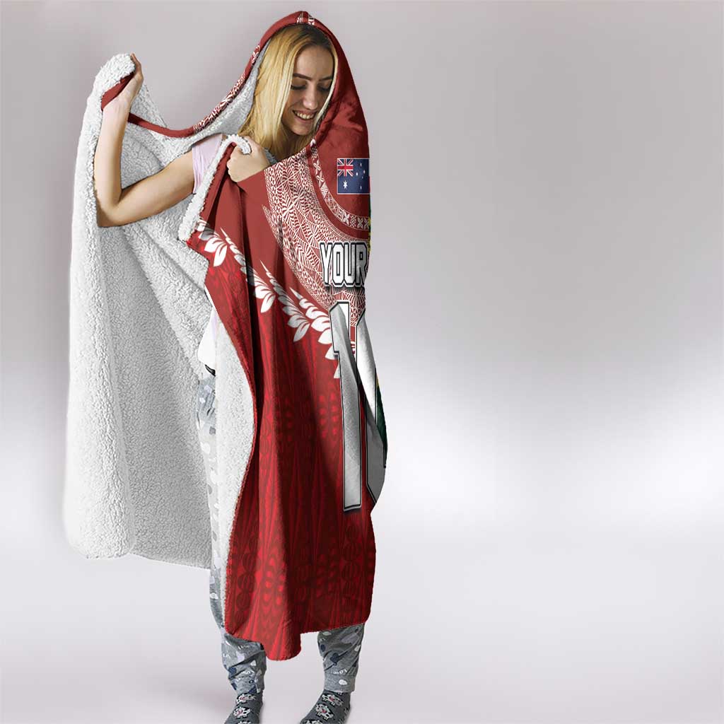 Custom Mate Ma'a Tonga and Australia Kangaroo Hooded Blanket Nation Seal with Mascot Aboriginal and Tongan Kupesi Ngatu Art LT03 - Polynesian Pride