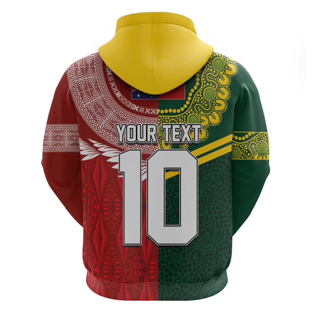 Custom Mate Ma'a Tonga and Australia Kangaroo Hoodie Nation Seal with Mascot Aboriginal and Tongan Kupesi Ngatu Art LT03 - Polynesian Pride