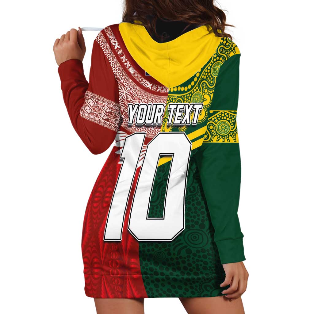 Custom Mate Ma'a Tonga and Australia Kangaroo Hoodie Dress Nation Seal with Mascot Aboriginal and Tongan Kupesi Ngatu Art LT03 - Polynesian Pride