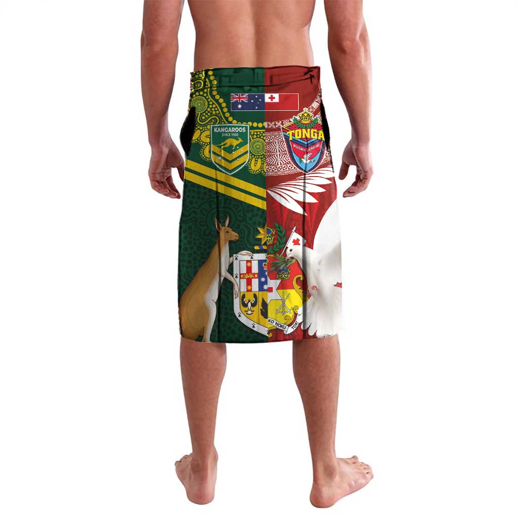 Custom Mate Ma'a Tonga and Australia Kangaroo Lavalava Nation Seal with Mascot Aboriginal and Tongan Kupesi Ngatu Art LT03 - Polynesian Pride