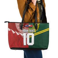 Custom Mate Ma'a Tonga and Australia Kangaroo Leather Tote Bag Nation Seal with Mascot Aboriginal and Tongan Kupesi Ngatu Art LT03 - Polynesian Pride