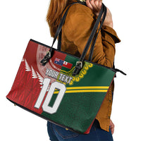 Custom Mate Ma'a Tonga and Australia Kangaroo Leather Tote Bag Nation Seal with Mascot Aboriginal and Tongan Kupesi Ngatu Art LT03 - Polynesian Pride