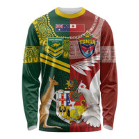 Custom Mate Ma'a Tonga and Australia Kangaroo Long Sleeve Shirt Nation Seal with Mascot Aboriginal and Tongan Kupesi Ngatu Art LT03 Unisex Red - Polynesian Pride